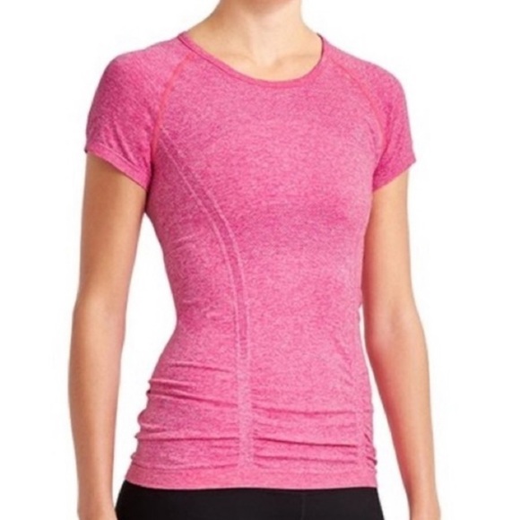 Athleta Fastest Track Shirt Tee Seamless Ruched Top Pink 438563 - Picture 1 of 6